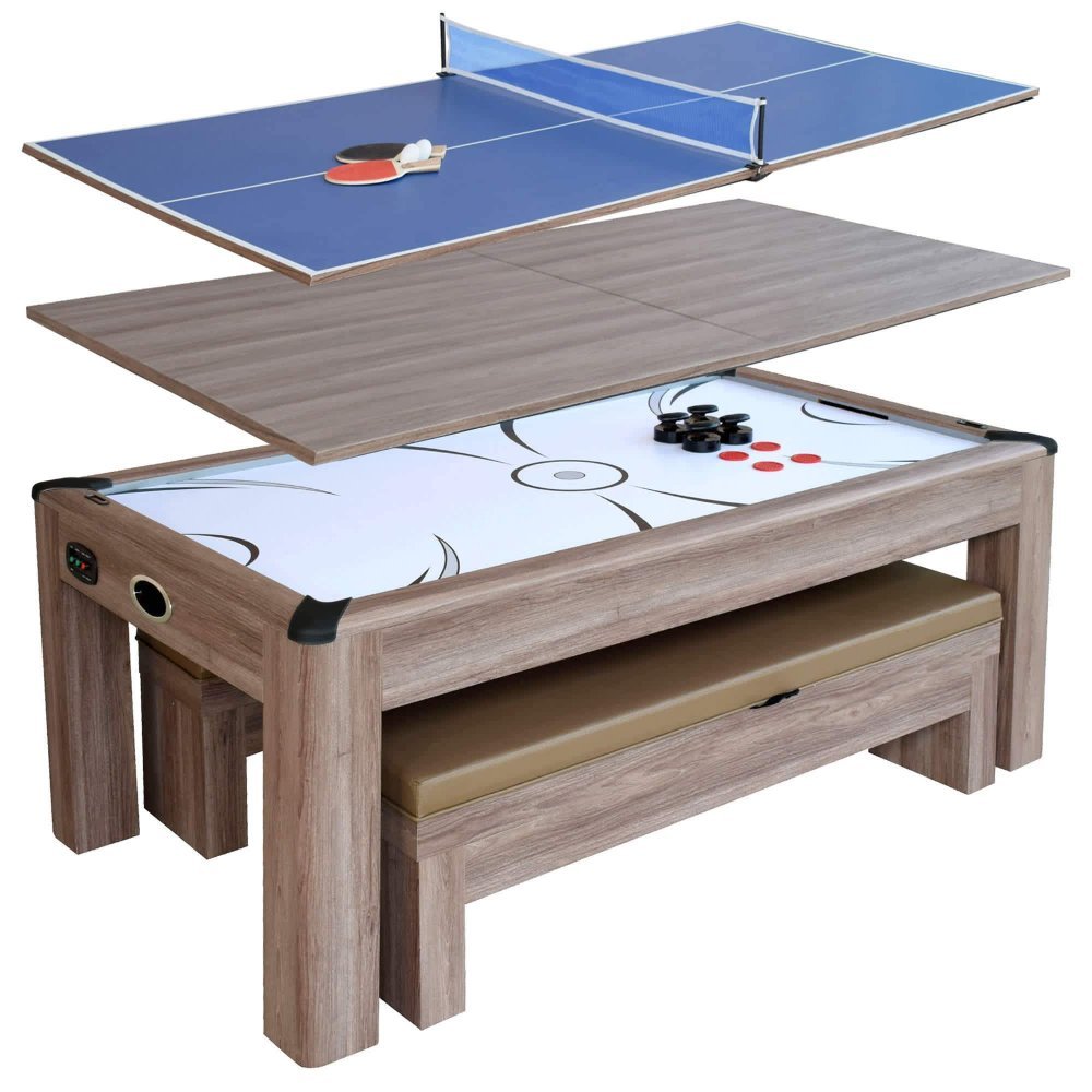 Hathaway Games Driftwood 7-ft Air Hockey Table Combo Set with Benches
