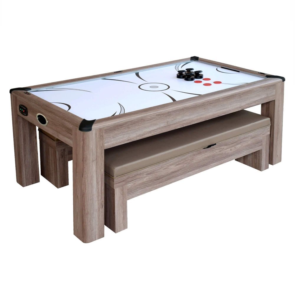 Hathaway Games Driftwood 7-ft Air Hockey Table Combo Set with Benches - Image 2